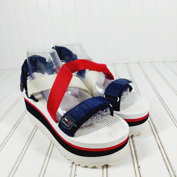 Tommy Hilfiger Red, White, and Blue Platform Sandals - Picture 4 of 12